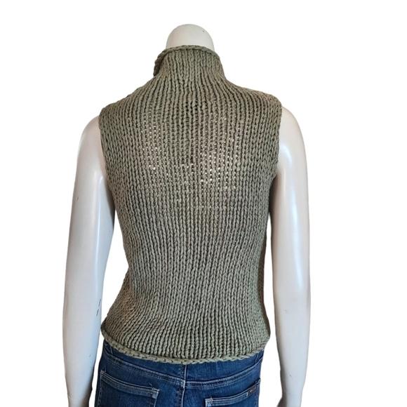 Vintage 90s Y2K Hand Knit Sweater XS Olive Green Sleeveless Chunky - Picture 5 of 5